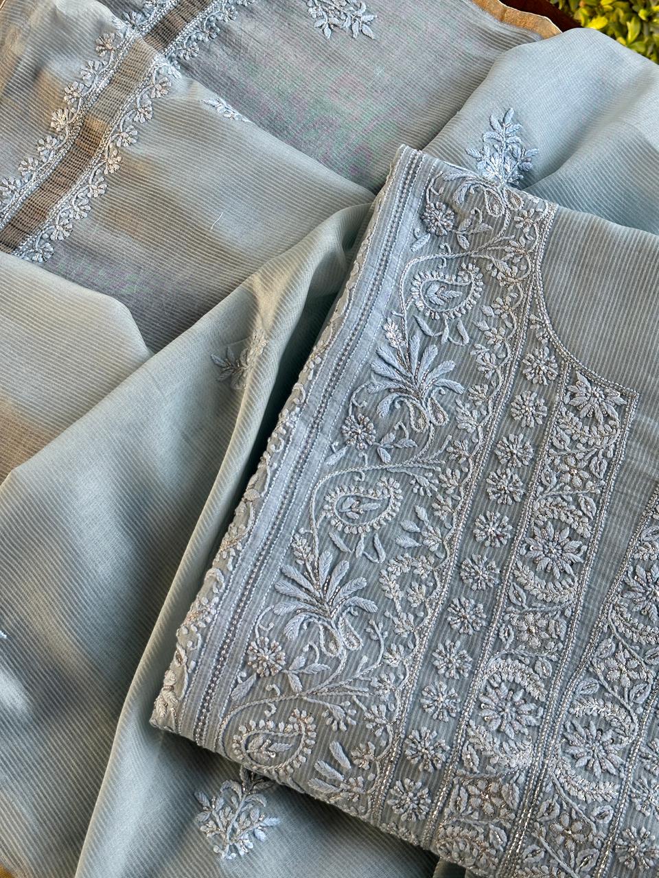 Silver Grey Shade Rasm Maheshwari Highlights Fabric