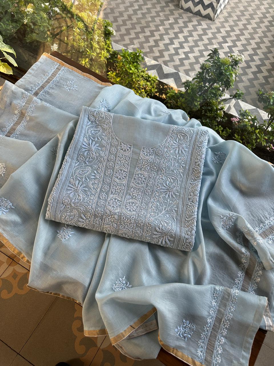 Silver Grey Shade Rasm Maheshwari Highlights Fabric