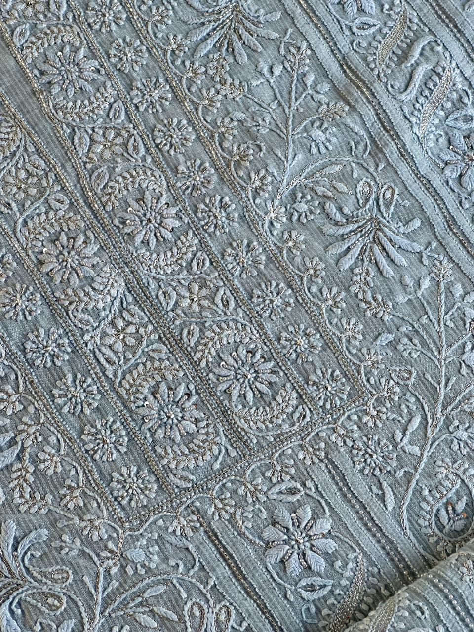 Silver Grey Shade Rasm Maheshwari Highlights Fabric