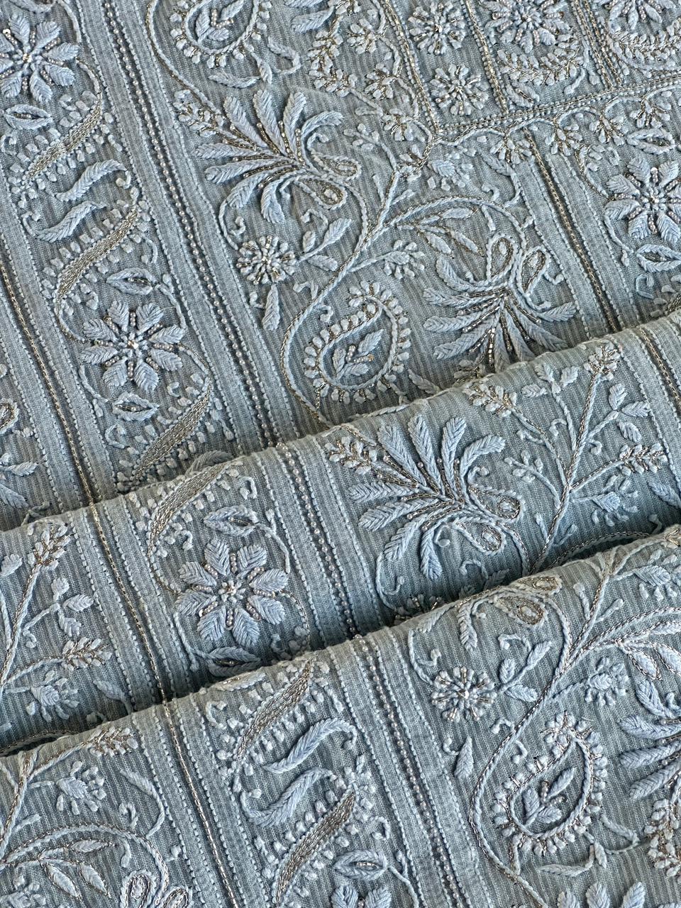 Silver Grey Shade Rasm Maheshwari Highlights Fabric