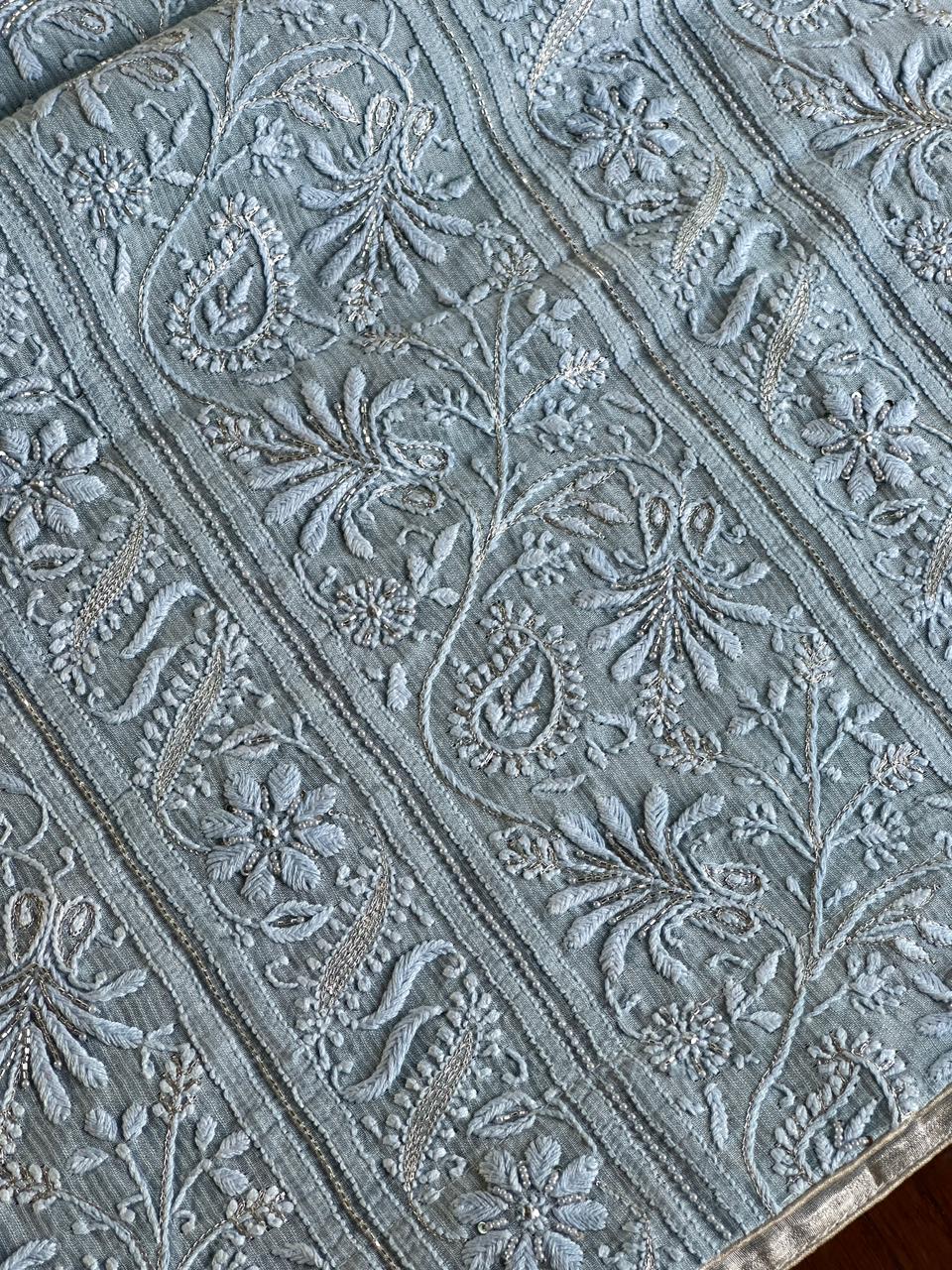 Silver Grey Shade Rasm Maheshwari Highlights Fabric