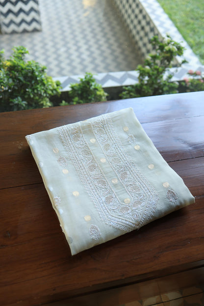 Silver Grey Shade Shade Zari Chanderi Unisex Chikankari Unstitched Men’s Kurta Fabric