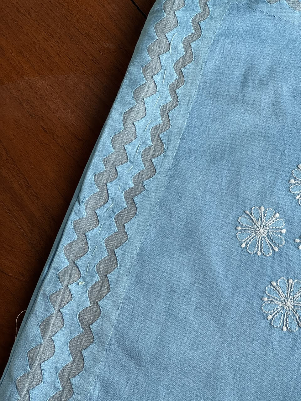 Sky Blue Chanderi Daraz Appliqué Cushion Cover