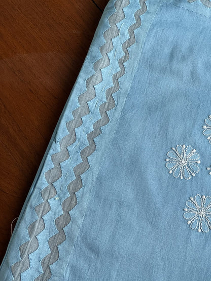 Sky Blue Chanderi Daraz Appliqué Cushion Cover