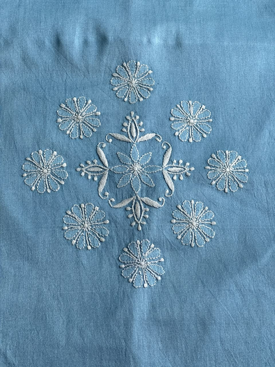 Sky Blue Chanderi Daraz Appliqué Cushion Cover