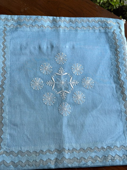 Sky Blue Chanderi Daraz Appliqué Cushion Cover
