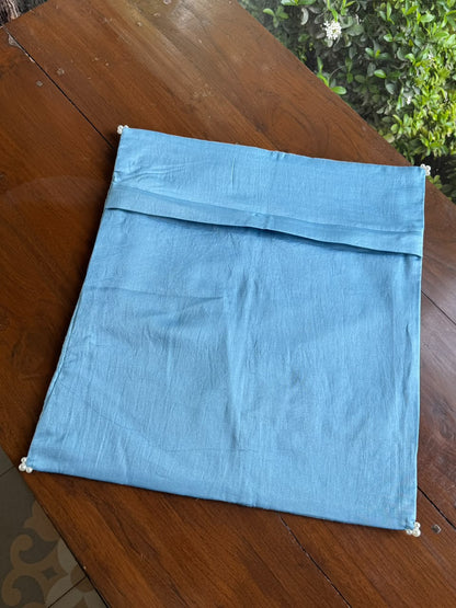 Sky Blue Chanderi Daraz Appliqué Cushion Cover