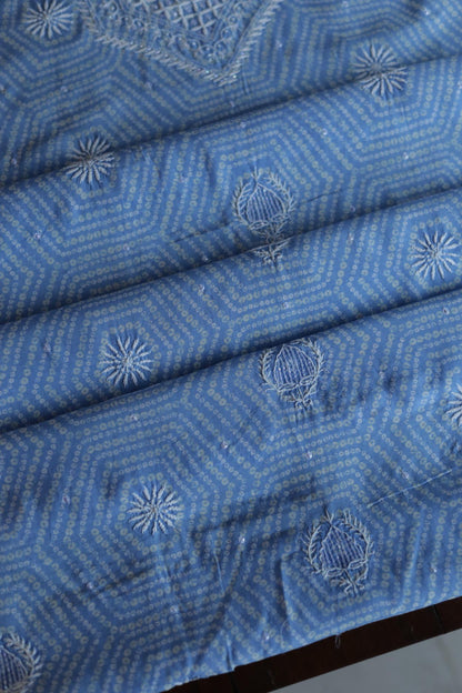 Sky Blue Muslin Chikankari Unstitched Kurta Fabric
