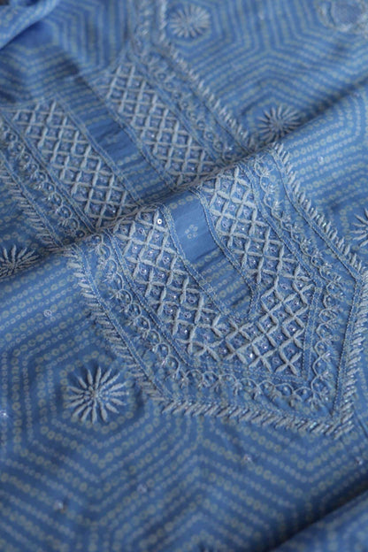 Sky Blue Muslin Chikankari Unstitched Kurta Fabric