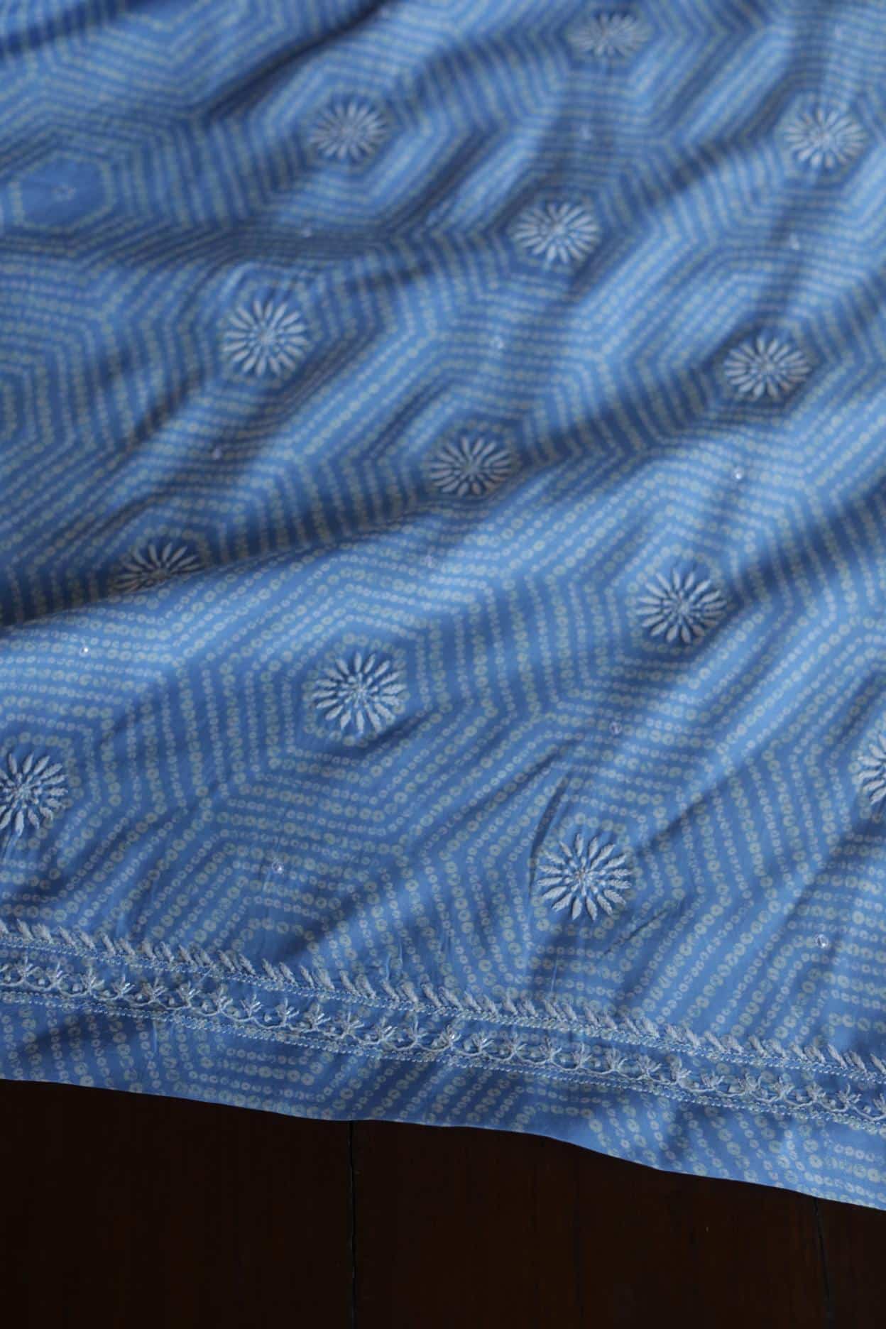 Sky Blue Muslin Chikankari Unstitched Kurta Fabric