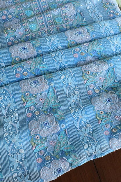 Sky Blue Noor Banarasi Organza Chikankari Unstitched Fabrics
