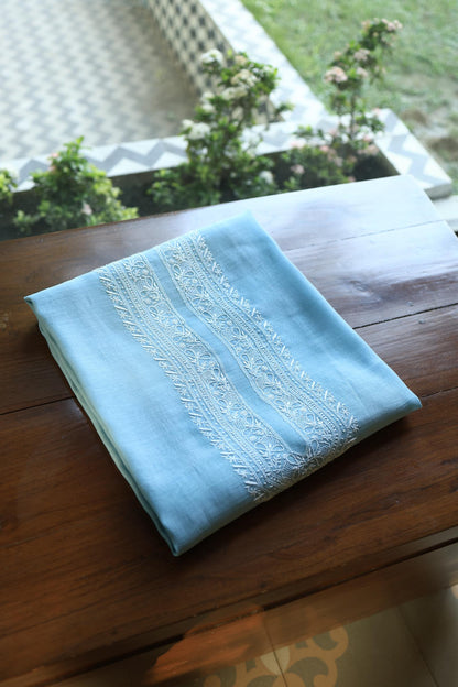 Sky Blue Shade Mulmul Chikankari Unstitched Men's Kurtas Fabric