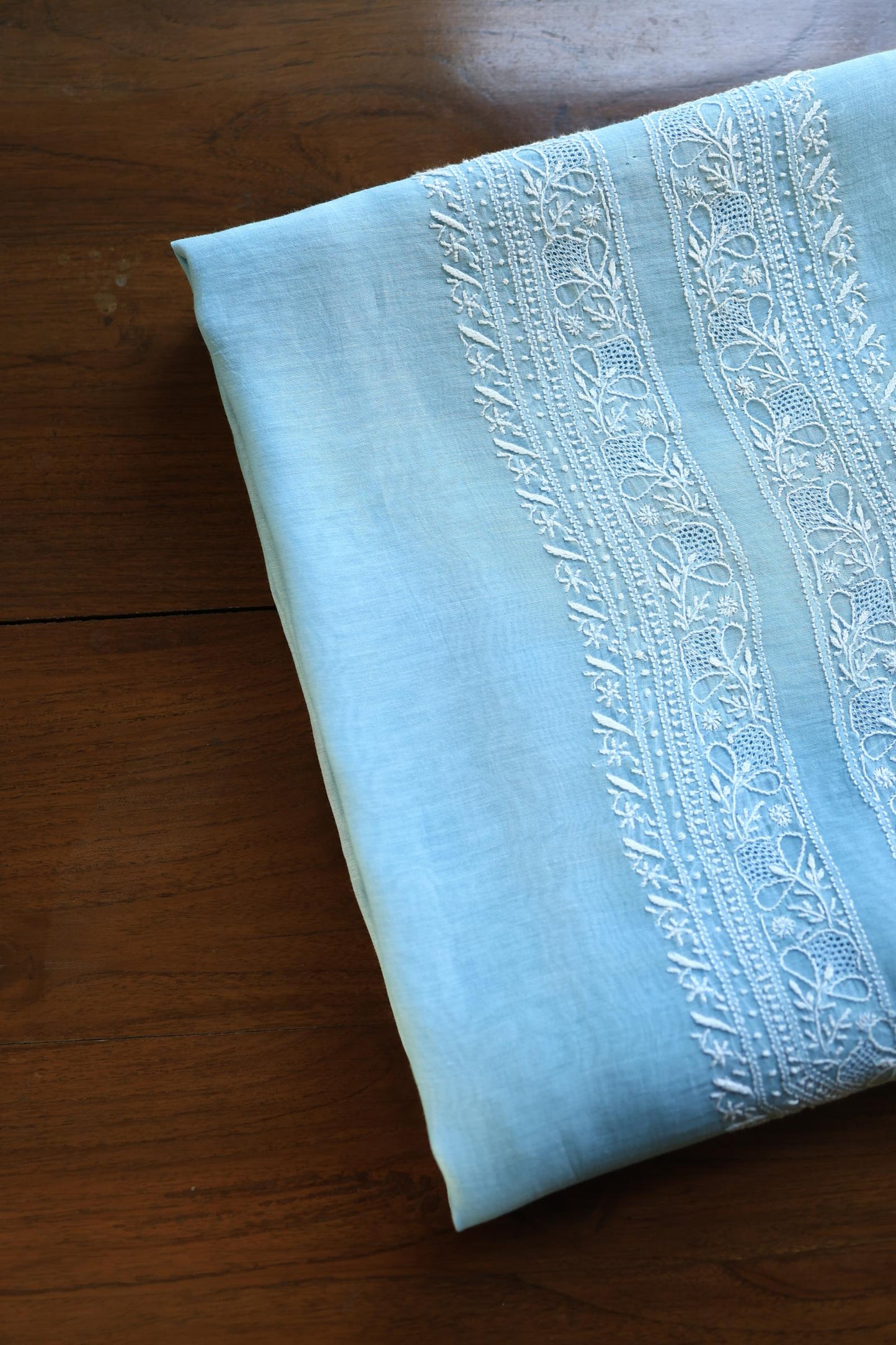 Sky Blue Shade Mulmul Chikankari Unstitched Men's Kurtas Fabric