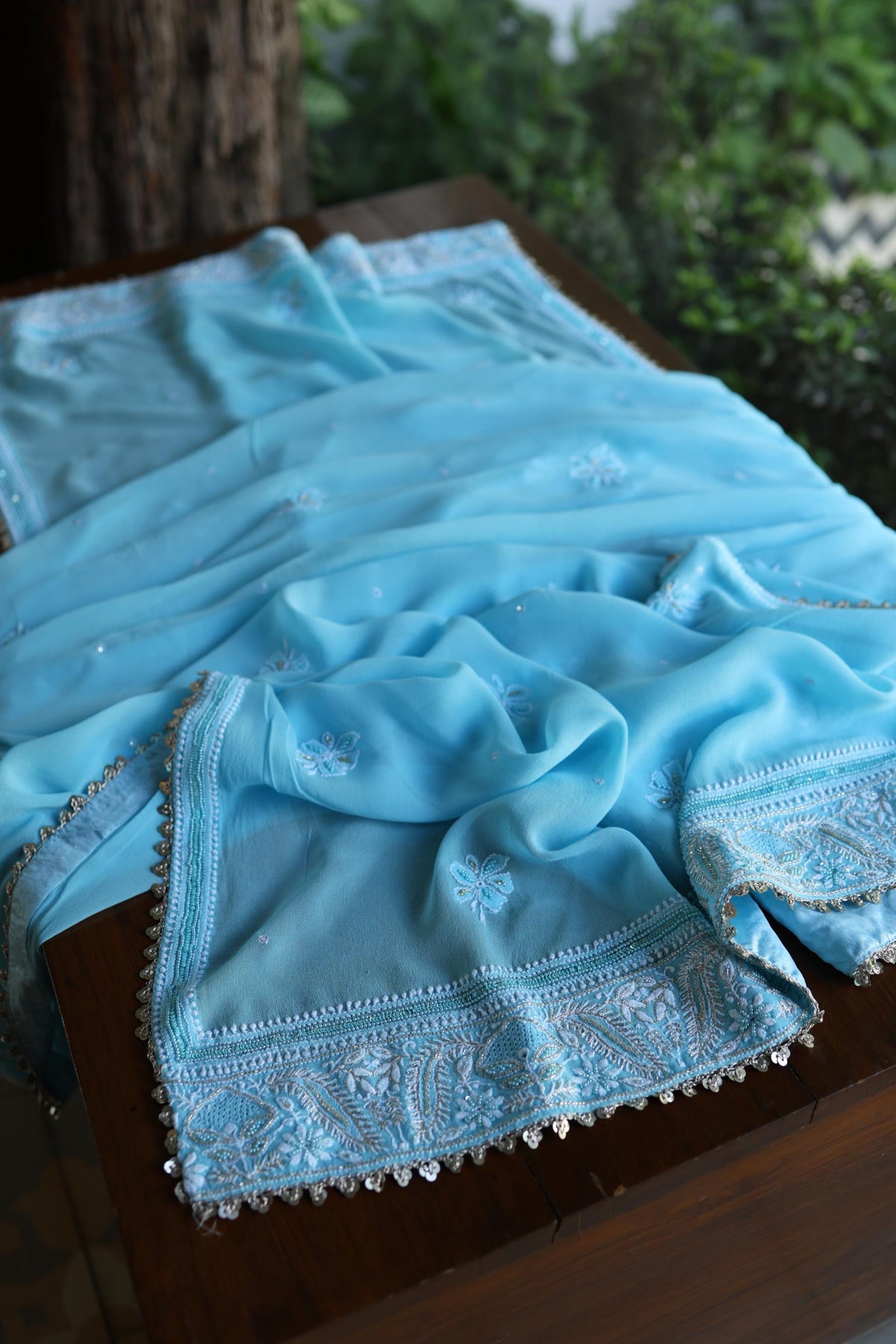 Sky Blue Superfine Pure Georgette Chikankari Kurta Set