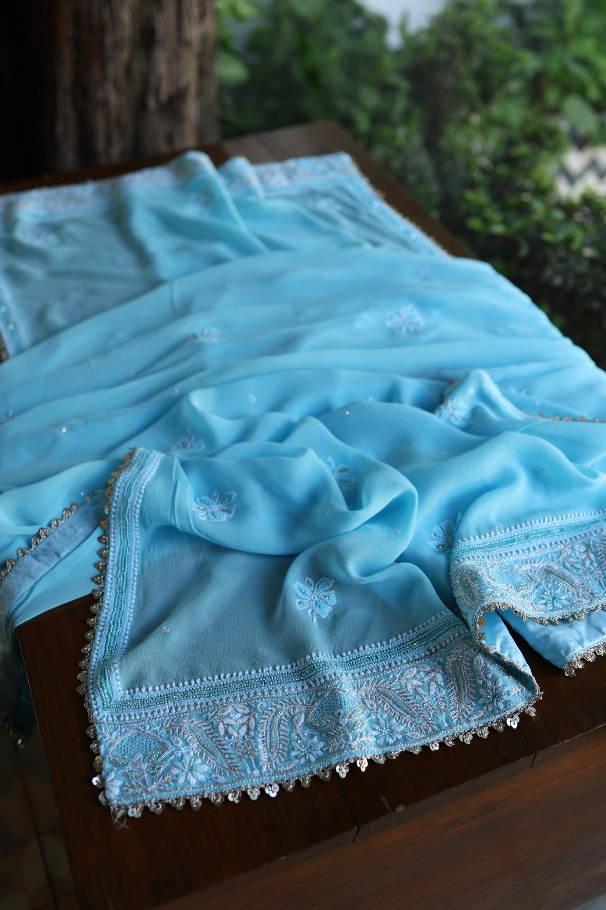 Sky Blue Superfine Pure Georgette Chikankari Kurta Set