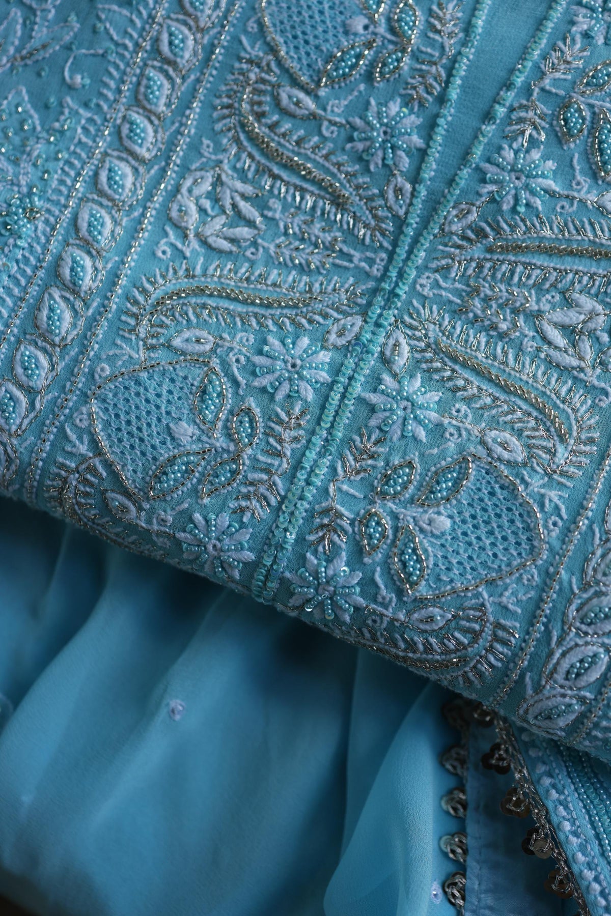 Sky Blue Superfine Pure Georgette Chikankari Kurta Set