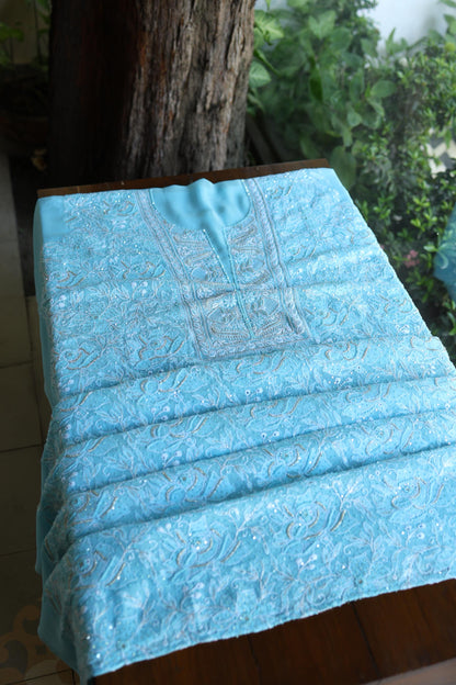 Sky Blue Superfine Pure Georgette Chikankari Kurta Set