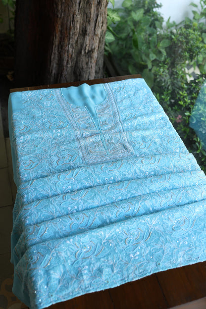Sky Blue Superfine Pure Georgette Chikankari Kurta Set