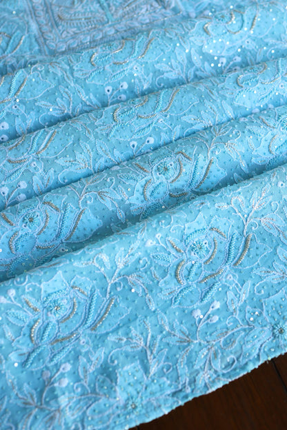 Sky Blue Superfine Pure Georgette Chikankari Kurta Set