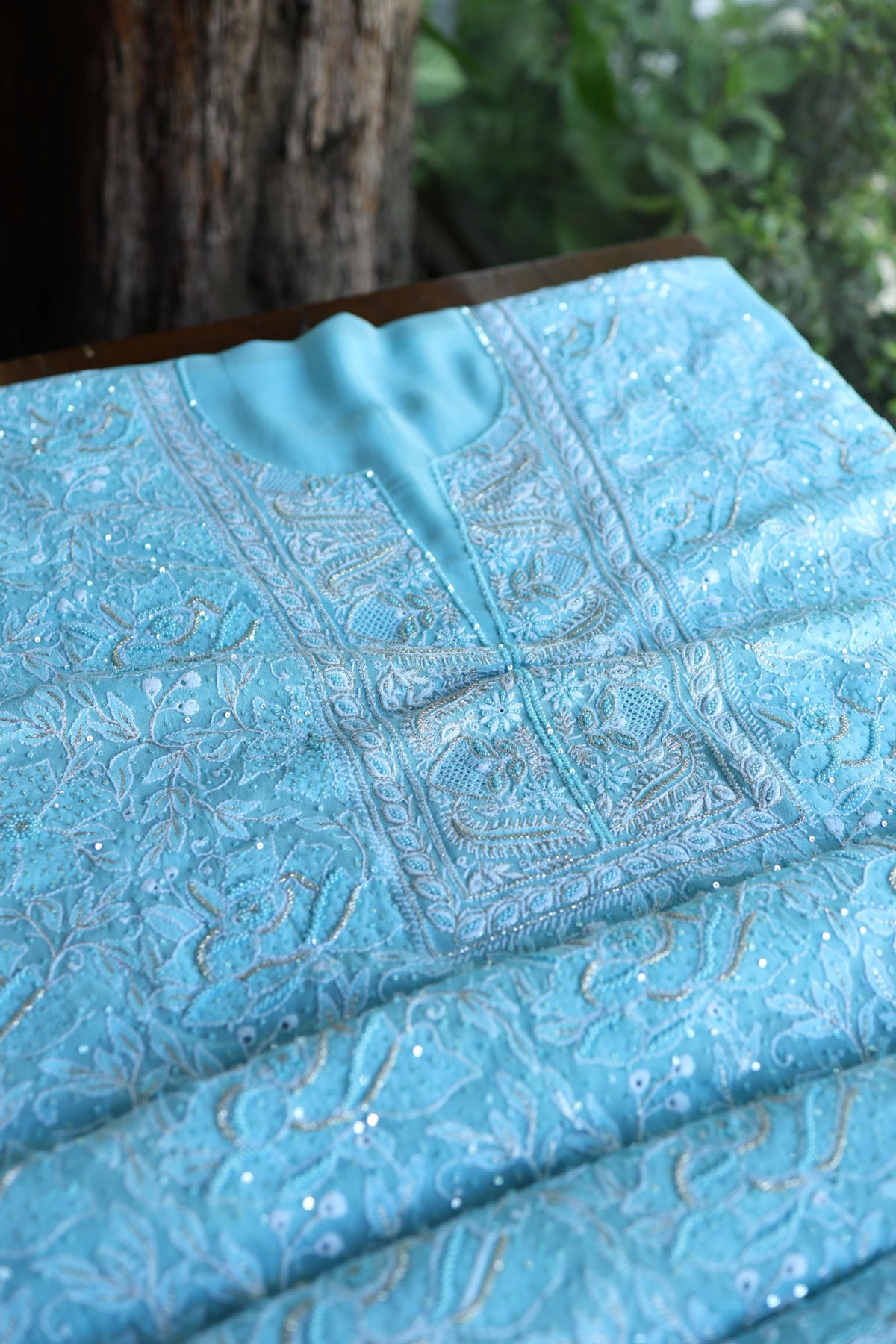 Sky Blue Superfine Pure Georgette Chikankari Kurta Set