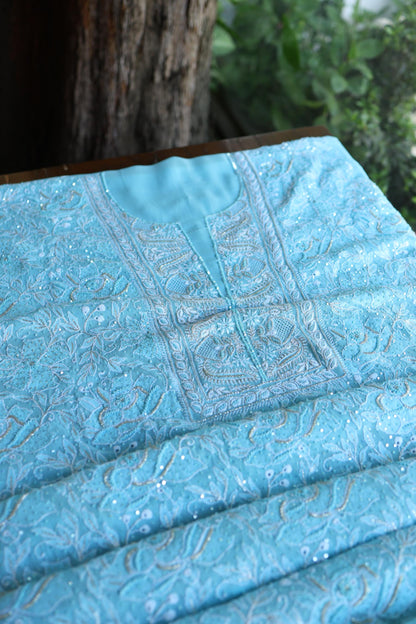 Sky Blue Superfine Pure Georgette Chikankari Kurta Set