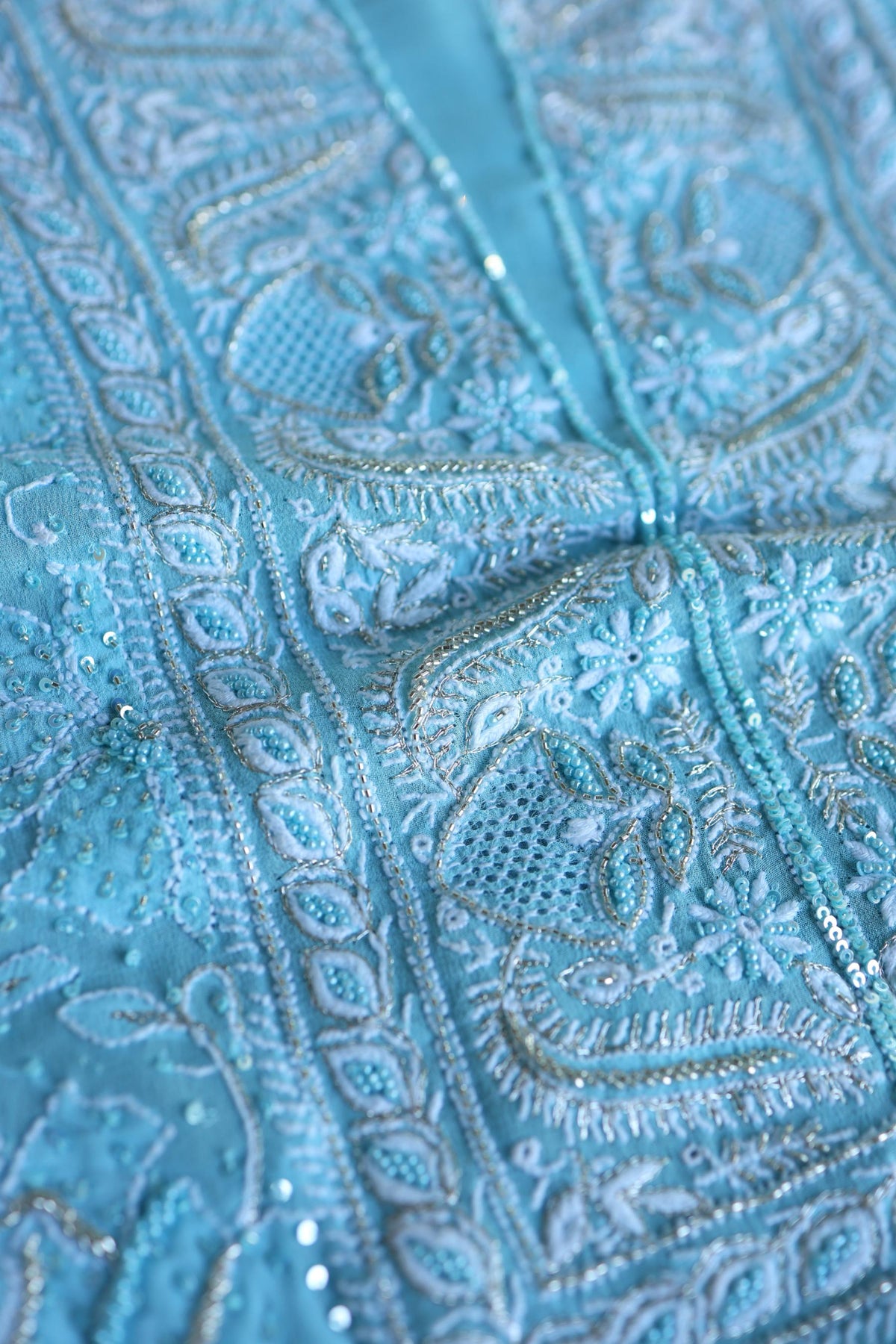 Sky Blue Superfine Pure Georgette Chikankari Kurta Set