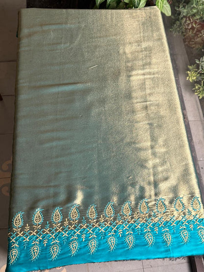 Sky Blue & Golden Shade Saman Tissue Silk Fine Chikankari Shawl