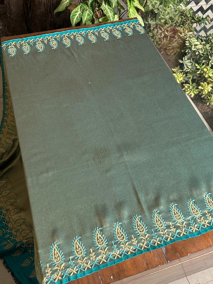 Sky Blue & Golden Shade Saman Tissue Silk Fine Chikankari Shawl