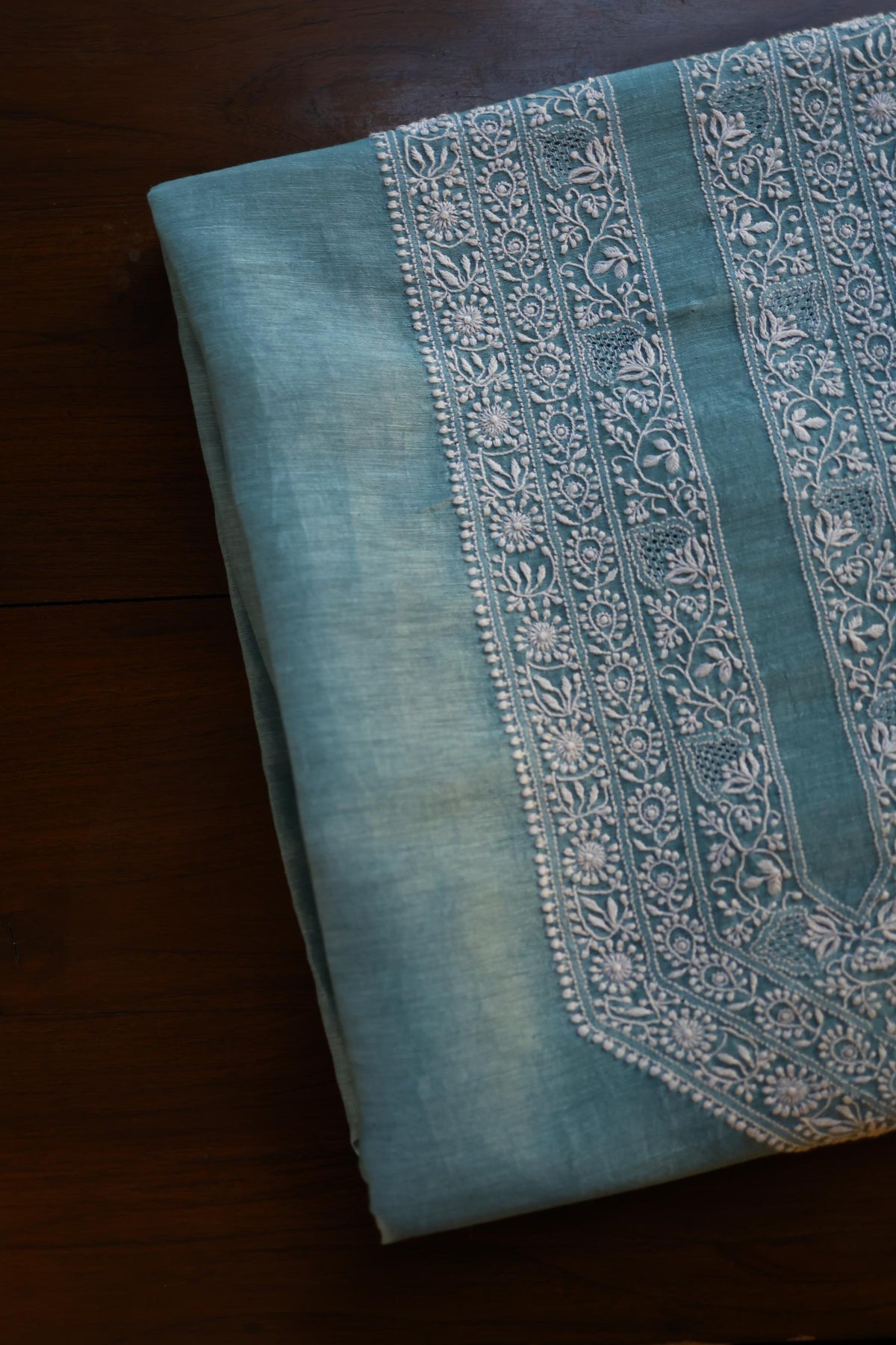 Slate Blue Linen Chikankari Unstitched Men's Kurta Fabric