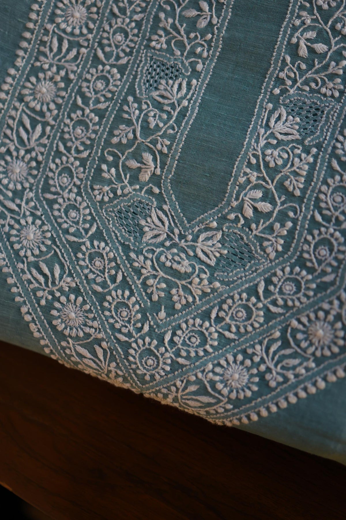 Slate Blue Linen Chikankari Unstitched Men's Kurta Fabric