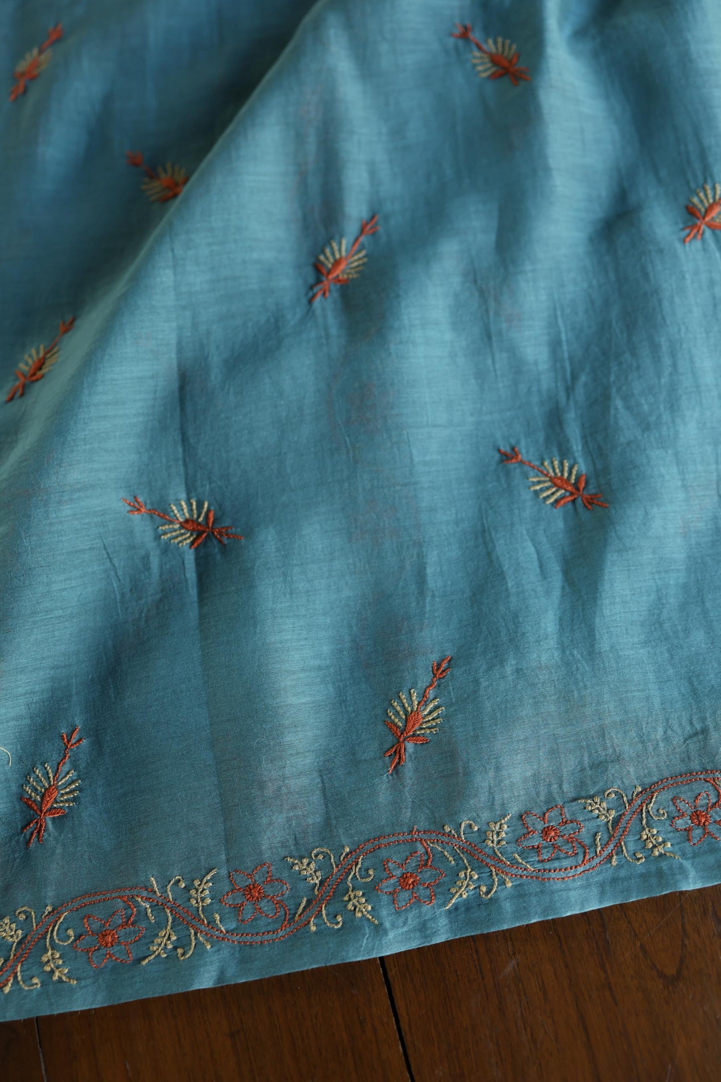 Slate Blue Mul Chanderi Silk Kalamkari Unstitched Kurta Dupatta Set