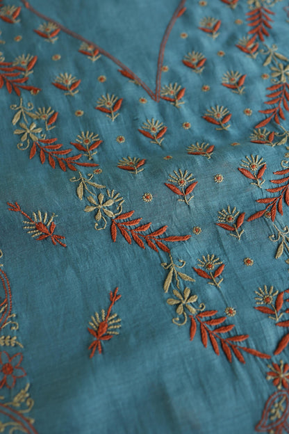 Slate Blue Mul Chanderi Silk Kalamkari Unstitched Kurta Dupatta Set