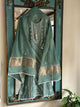 Slate Green Shade Malmal Straight Cut Chikankari Kamdani Kurta Set