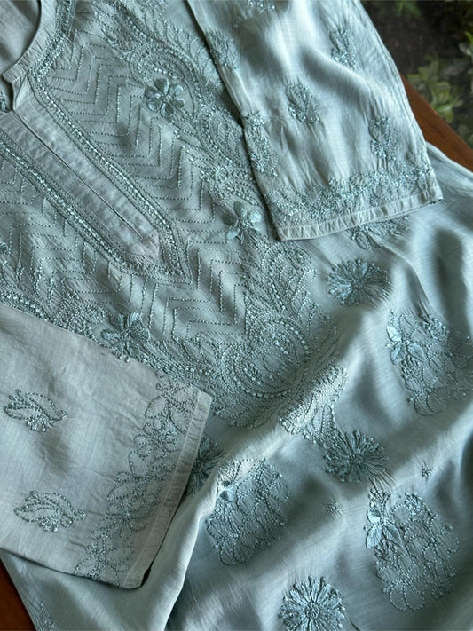 Slate Grey Muslin Chikankari Kurta