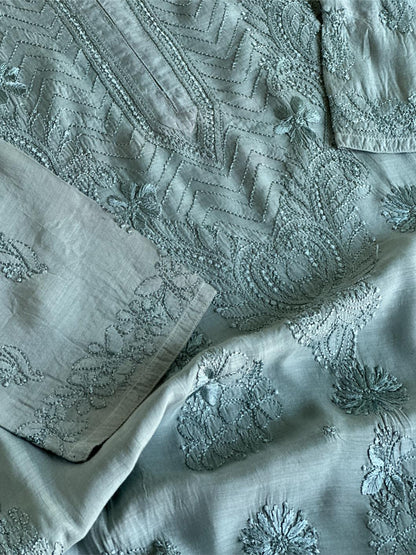 Slate Grey Muslin Chikankari Kurta