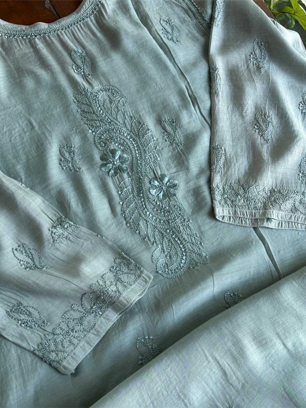 Slate Grey Muslin Chikankari Kurta