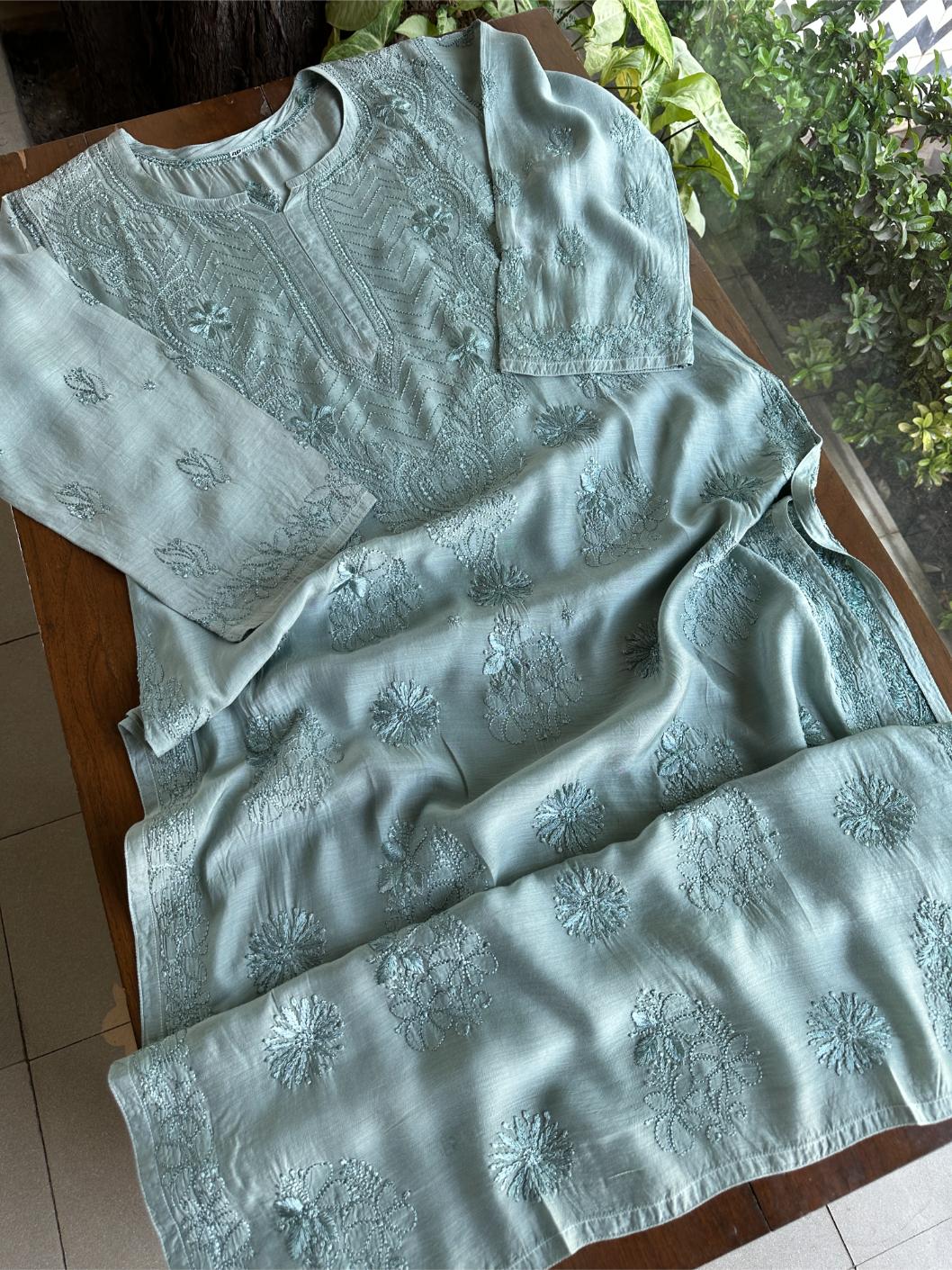Slate Grey Muslin Chikankari Kurta