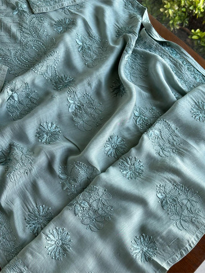 Slate Grey Muslin Chikankari Kurta