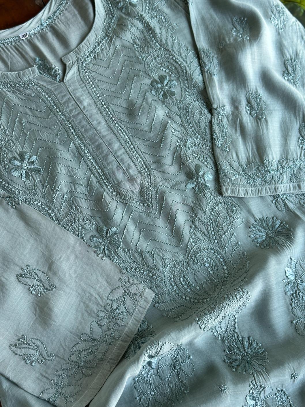 Slate Grey Muslin Chikankari Kurta