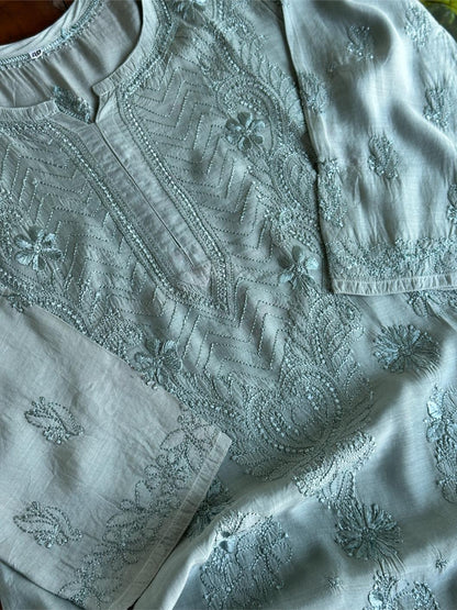 Slate Grey Muslin Chikankari Kurta