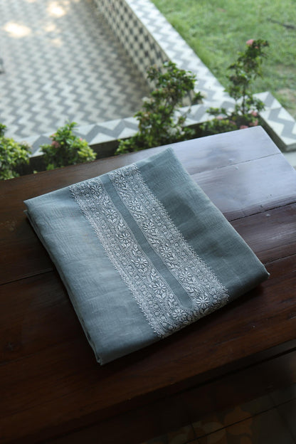 Slate Grey Shade Linen Chikankari Unstitched Men's Kurtas Fabric