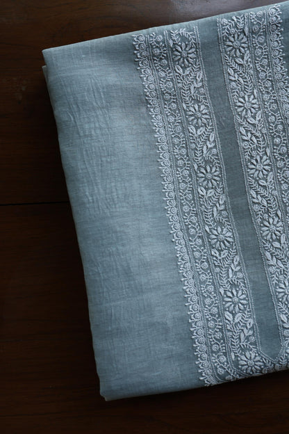 Slate Grey Shade Linen Chikankari Unstitched Men's Kurtas Fabric