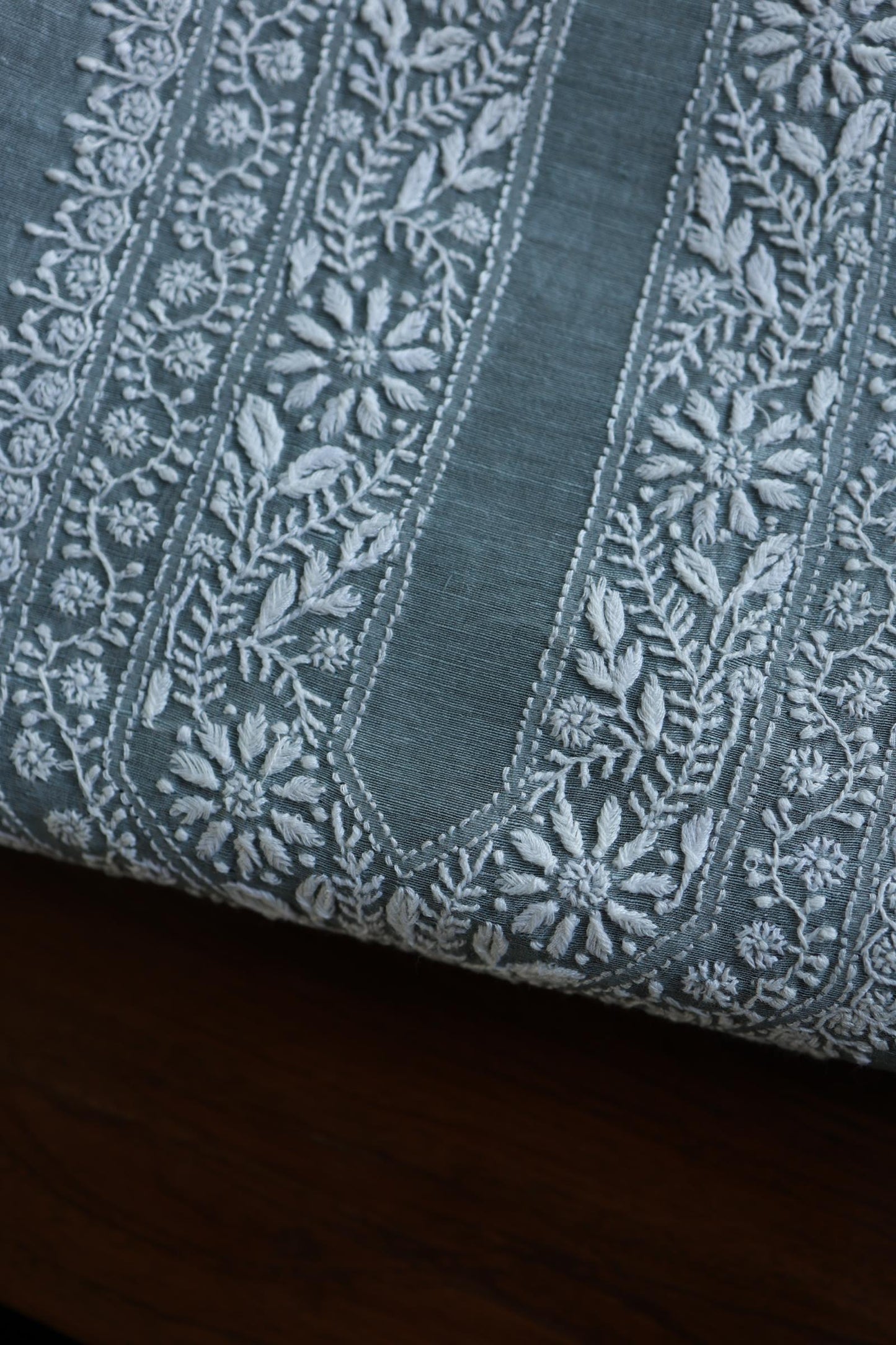 Slate Grey Shade Linen Chikankari Unstitched Men's Kurtas Fabric