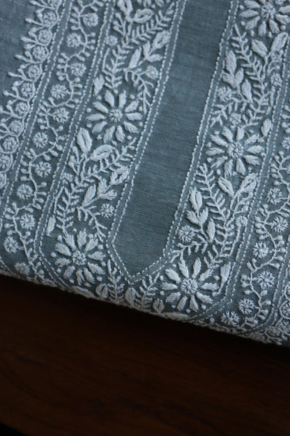 Slate Grey Shade Linen Chikankari Unstitched Men's Kurtas Fabric