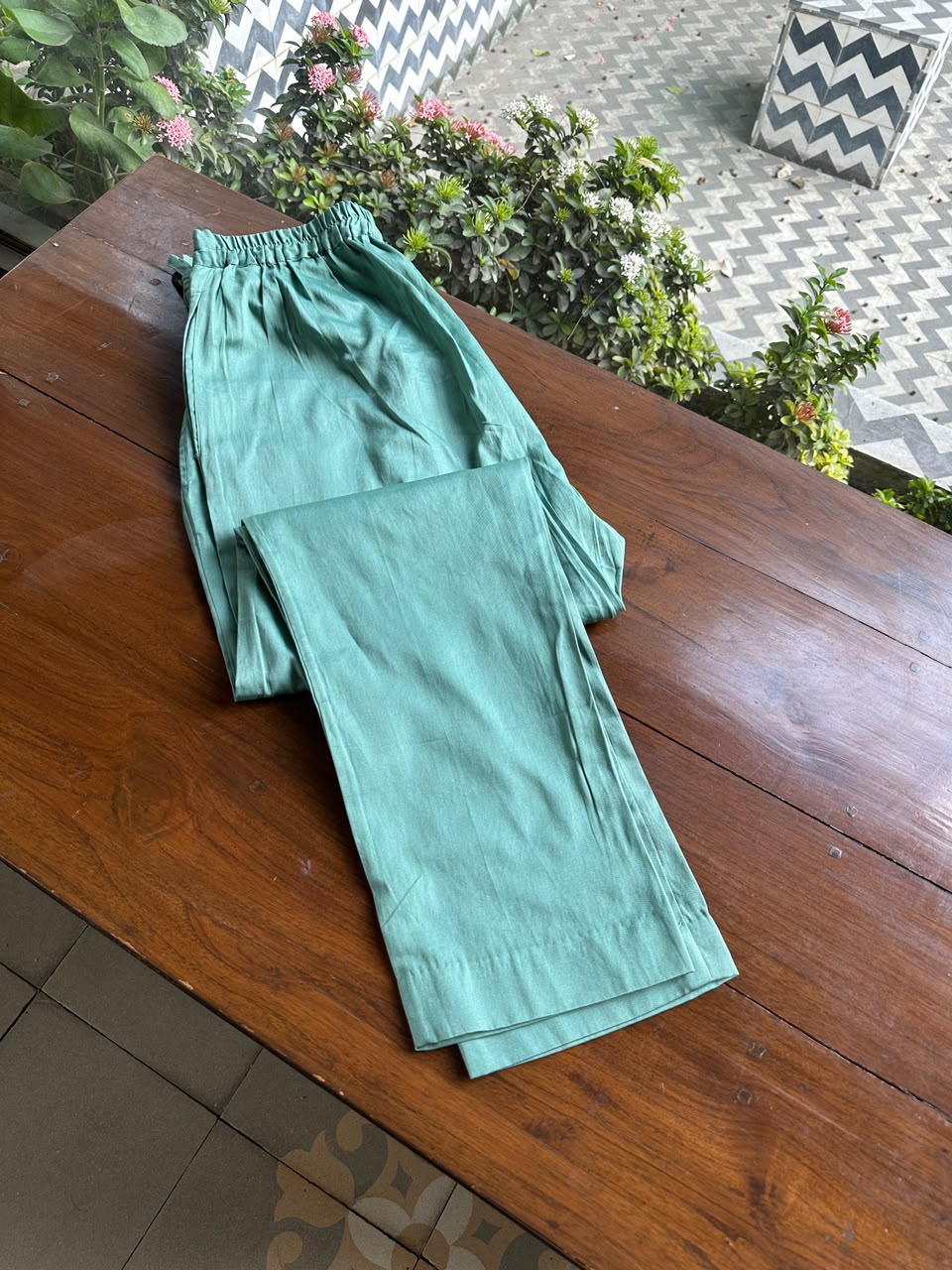 Slate Green Shade Malmal Straight Cut Chikankari Kamdani Kurta Set