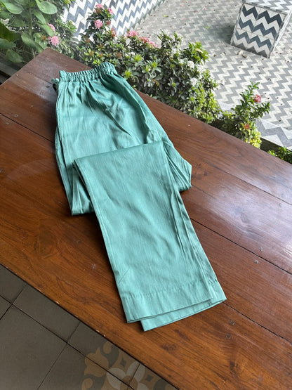 Slate Green Shade Malmal Straight Cut Chikankari Kamdani Kurta Set