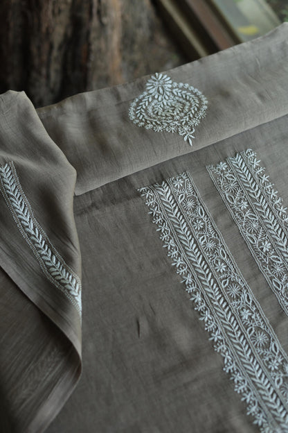 Smokey Grey Mulmul Chikankari Unstitched Men's Kurtas Fabric