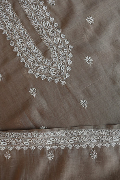 Smokey Grey Mulmul Chikankari Unstitched Men's Kurtas Fabric