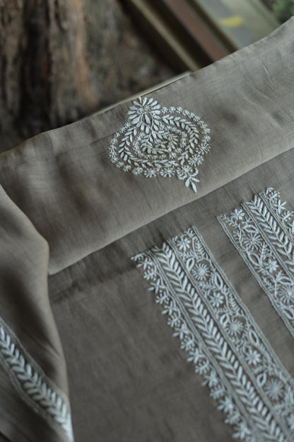 Smokey Grey Mulmul Chikankari Unstitched Men's Kurtas Fabric