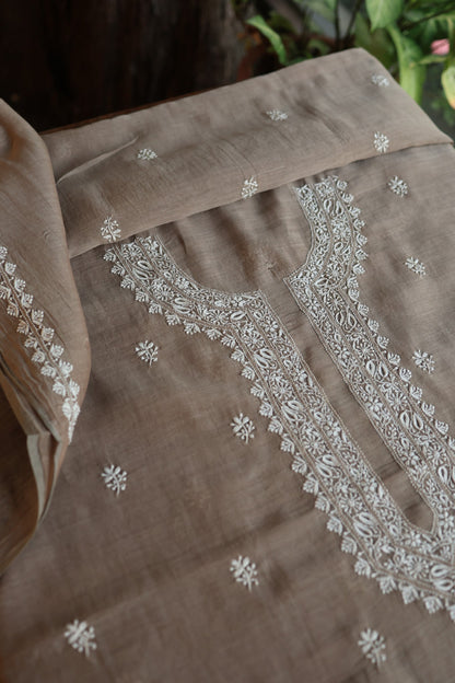 Smokey Grey Mulmul Chikankari Unstitched Men's Kurtas Fabric